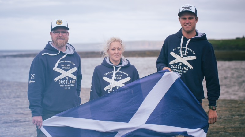 Three out of the seven Scotland EuroSurf team members from left to right; Chris Clarke, Shoana Blackadder and Mark Boyd