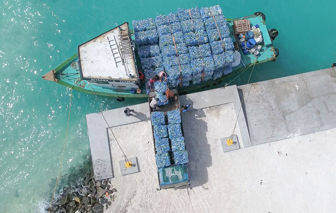 A Parley recycling boat in the Maldives. Image: Parley